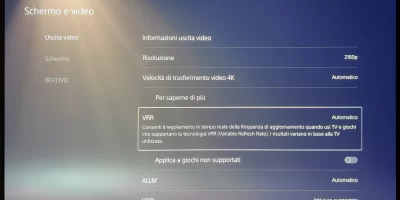 Il menu per attivare il VRR di PS5