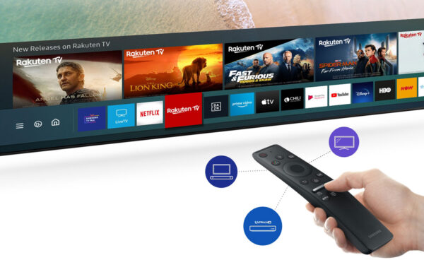 Tizen os 2020, questa è la schermata Smart Hub che userete più spesso, il telecomando in foto è il più diffuso tra le TV Samsung in commercio